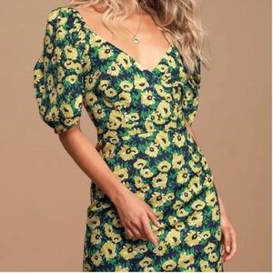 Lulu's Yellow and Green Puff Sleeve Sundress